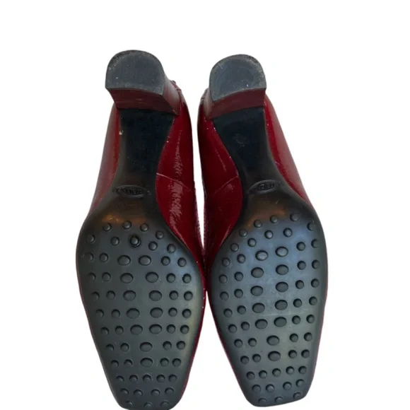 TOD'S Red Patent Leather Top-stitched Pumps Shoes Size 7 - Picture 4 of 7